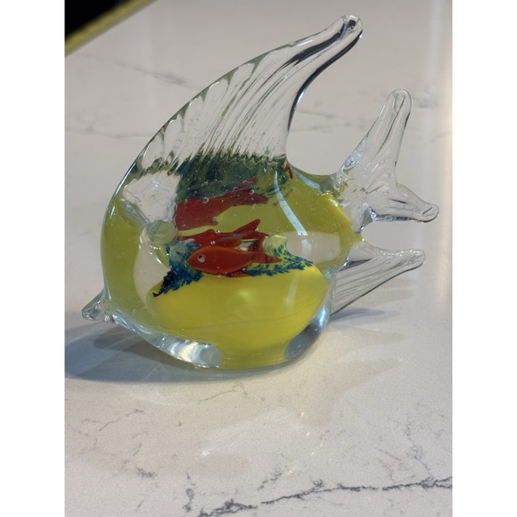 VINTAGE MURANO ART GLASS‎ FISH AQUARIUM SCULPTURE PAPERWEIGHT YELLOW RED LARGE - Picture 1 of 4